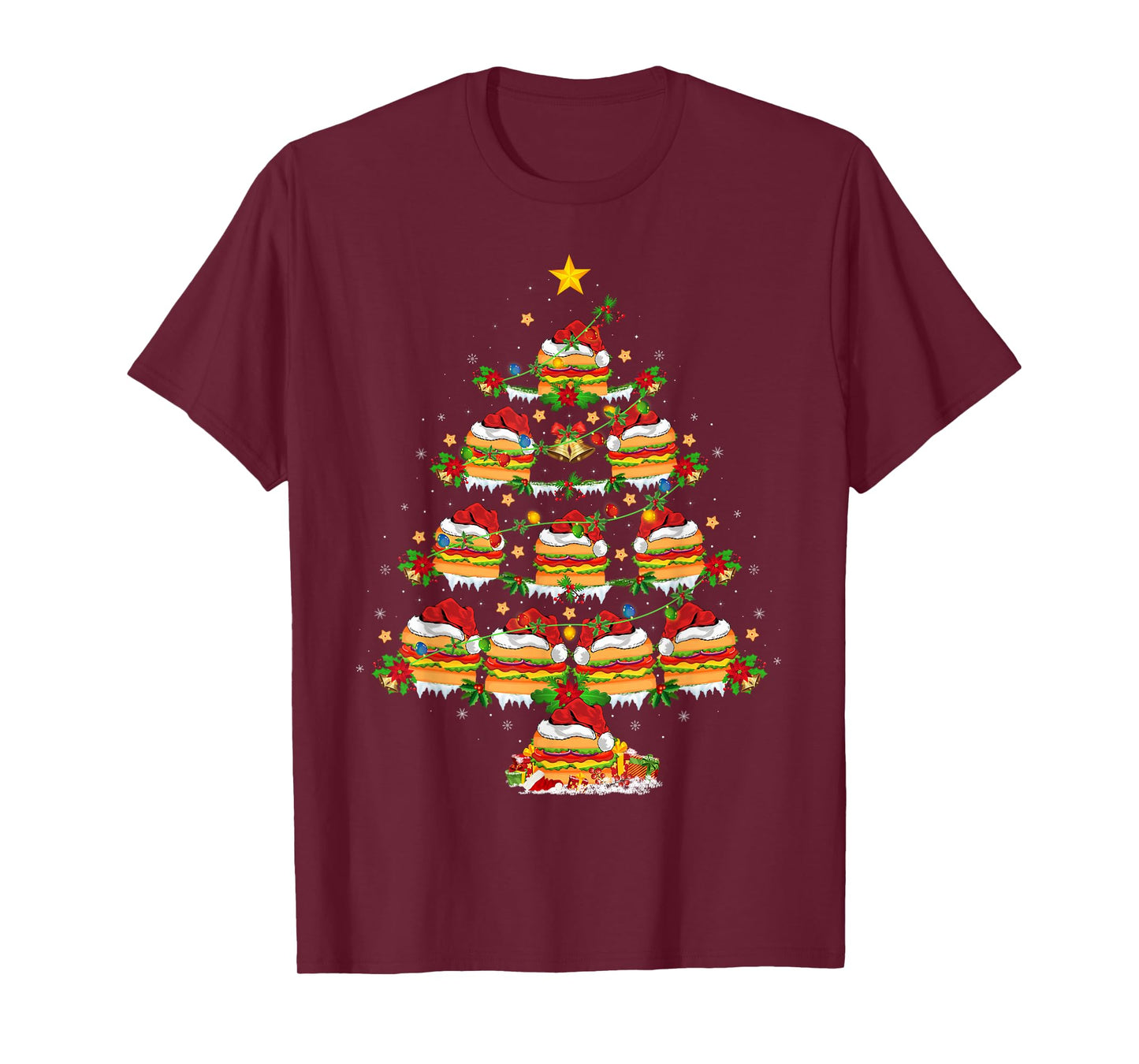 Sandwich Christmas Tree Lights Fast Food Sandwich Lover Xmas T-Shirt