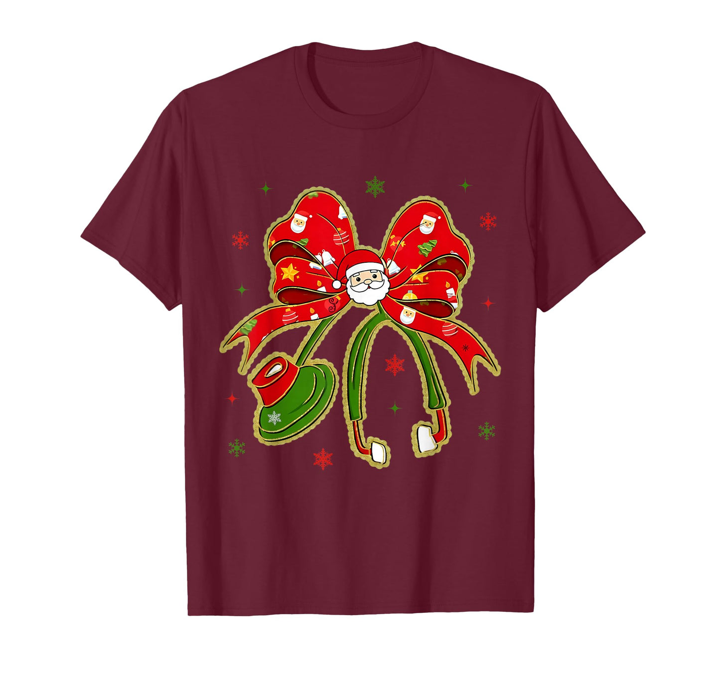 Nurse Christmas Stethoscope Nurses Xmas Pajamas Santa Women T-Shirt