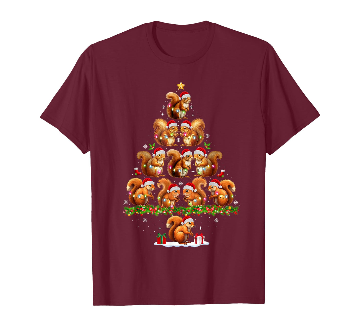 Squirrel Christmas Tree Lights Funny Xmas Family Men Women T-Shirt