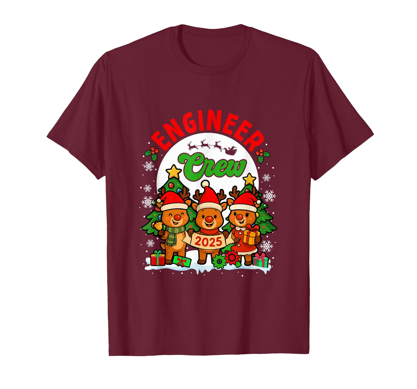 Engineer Crew 2025 Xmas Three Santa Reindeer Funny Job Team T-Shirt