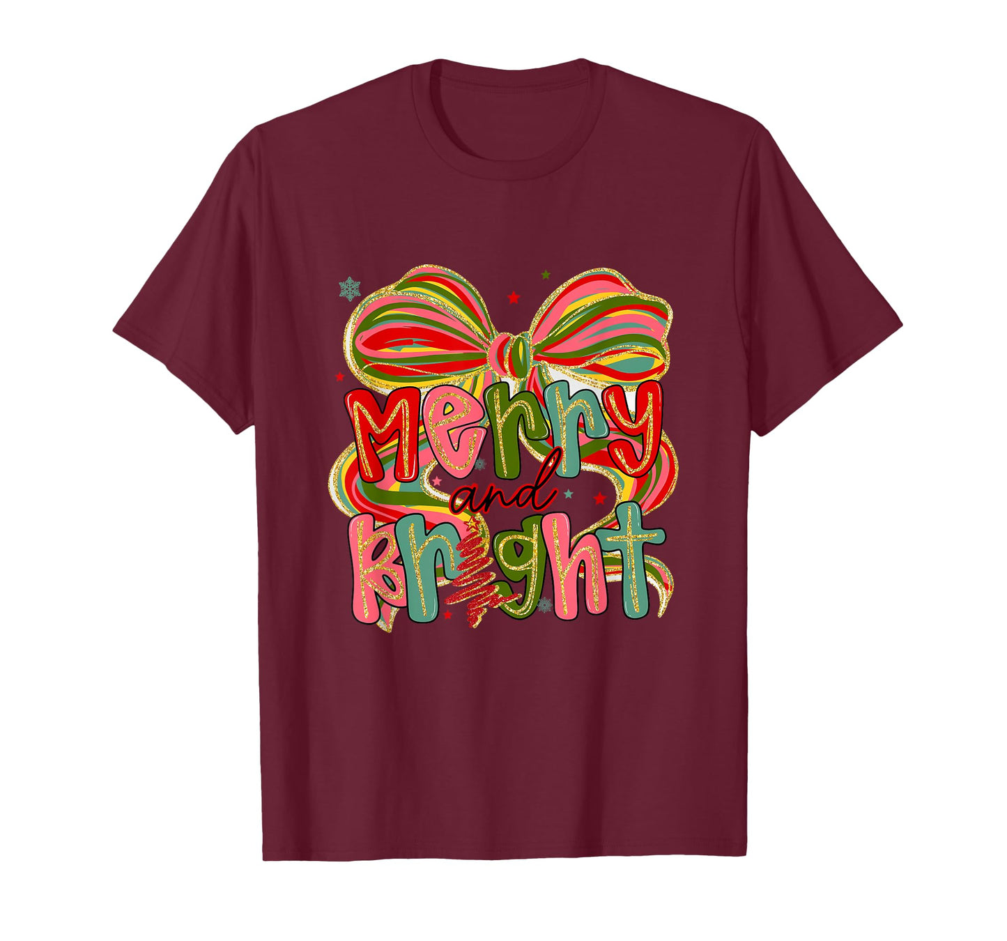Merry & Bright Christmas Xmas Coquette Bow Pajamas Holiday T-Shirt