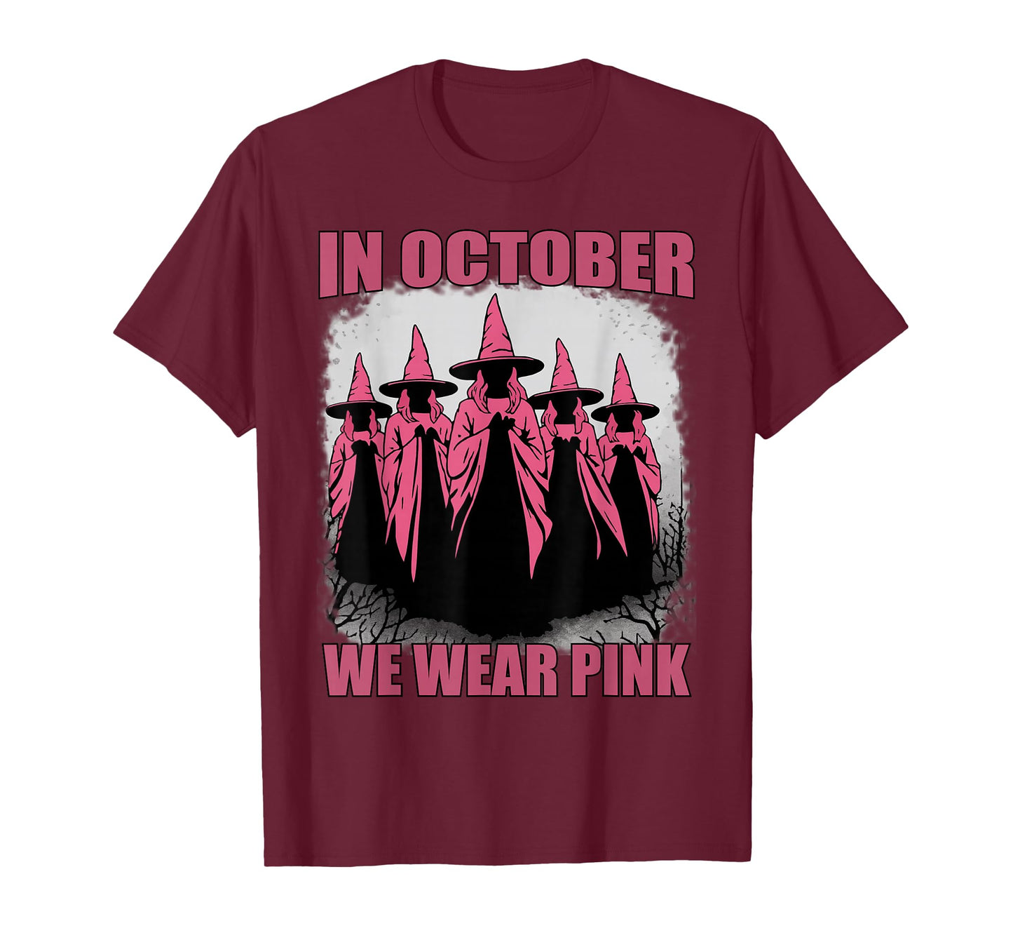 in October We Wear Pink Witch Halloween Breast Cancer T-Shirt