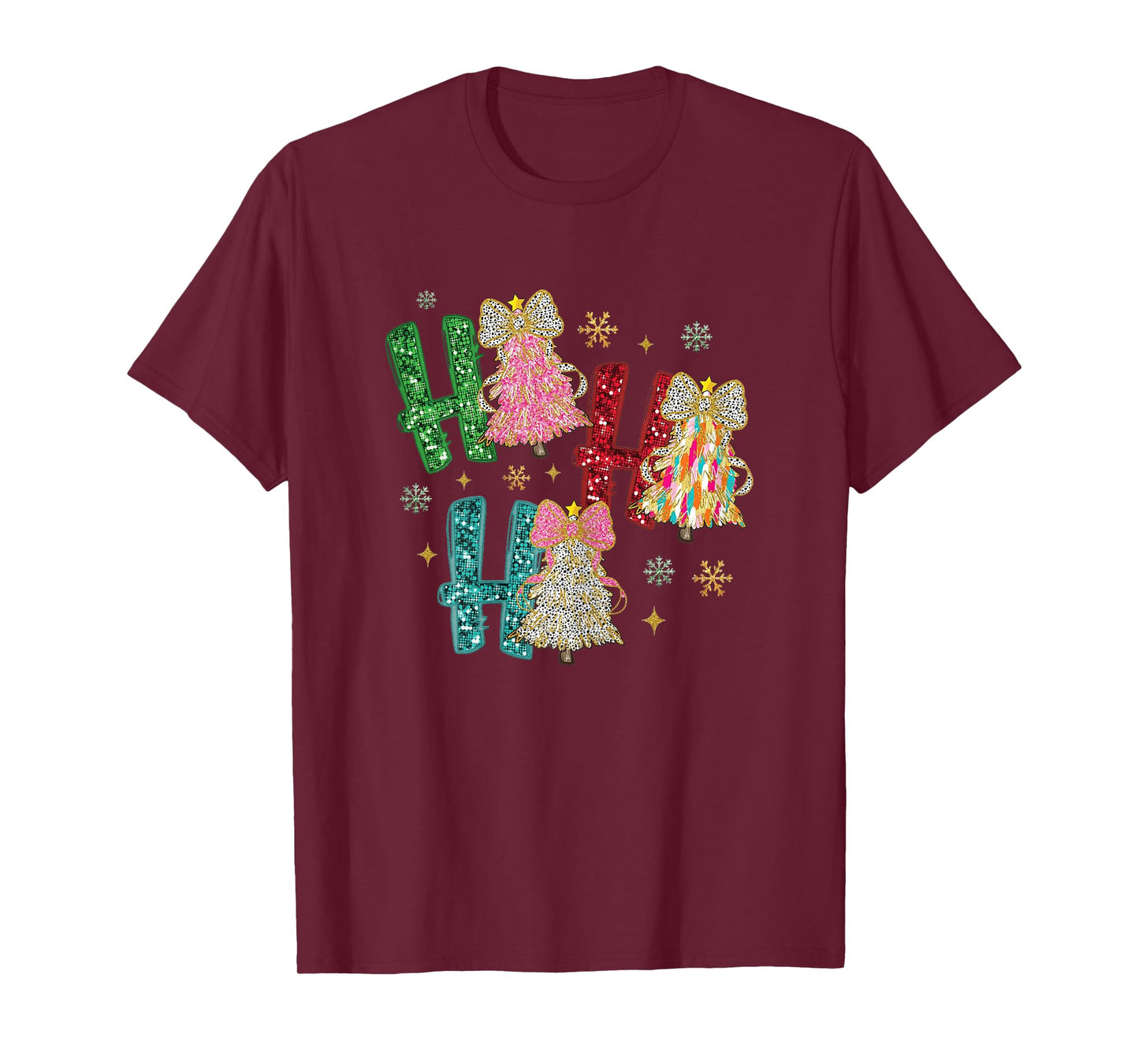 Womens Ho Ho Ho Bling Bling Coquette Christmas Tree Merry Christmas T-Shirt