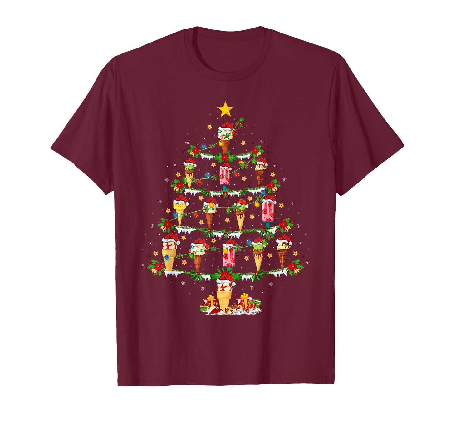 Ice Cream Christmas Tree Lights Fast Food Ice Cream Xmas T-Shirt