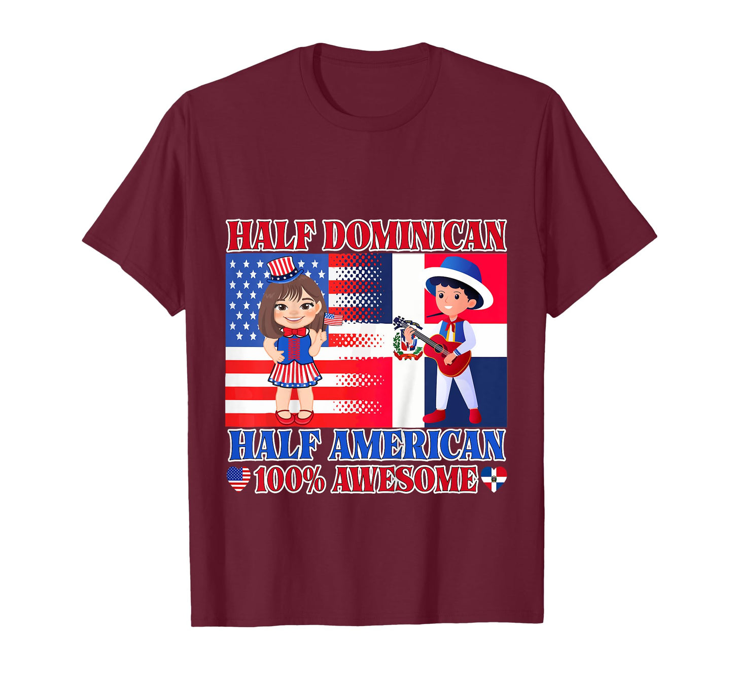 Kids Half American Half Dominican Republic USA Flag Toddler Girls T-Shirt