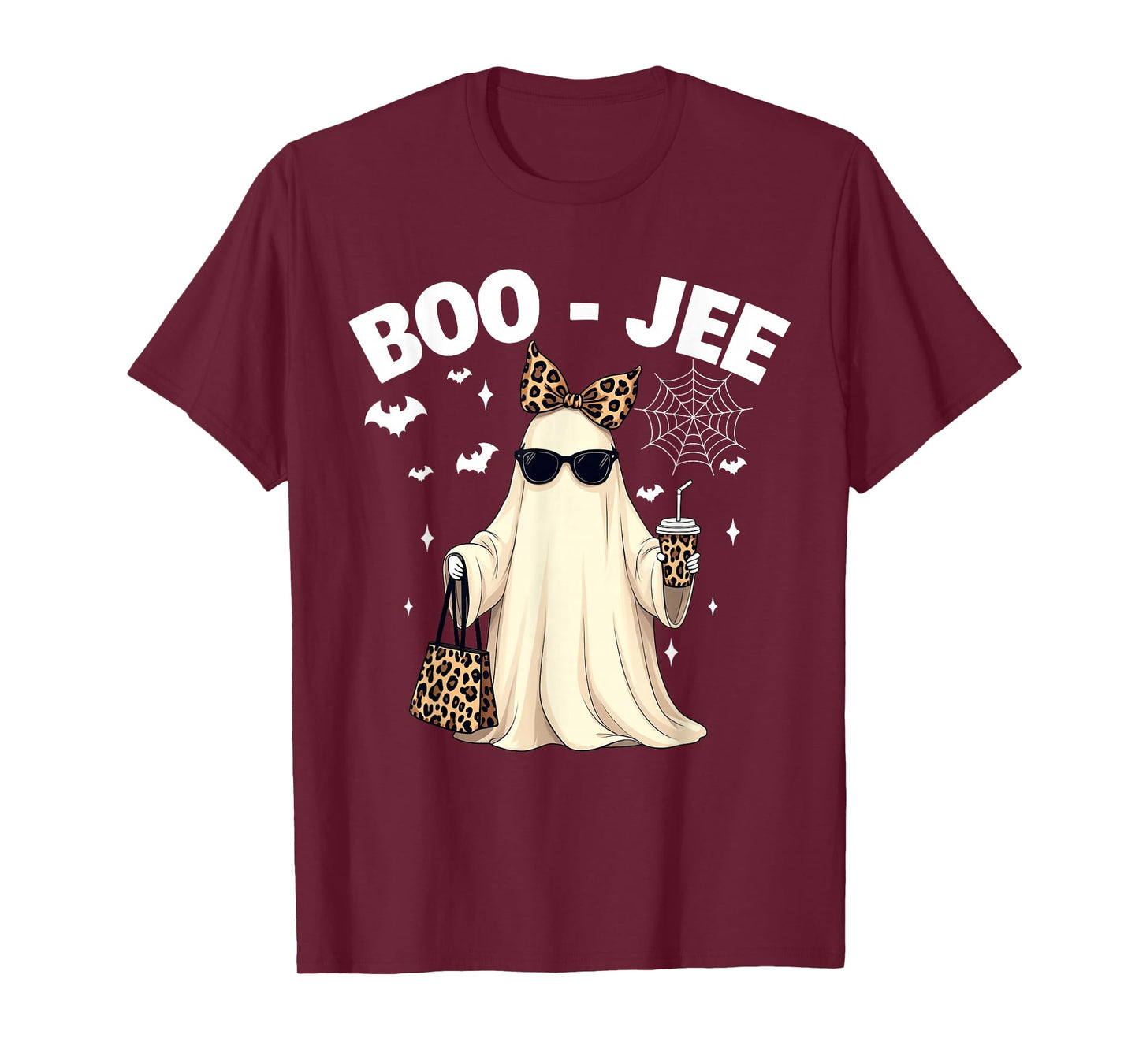 Coquette Leopard Ghost Coffee Boo-JEE Halloween Boujee Ghost T-Shirt
