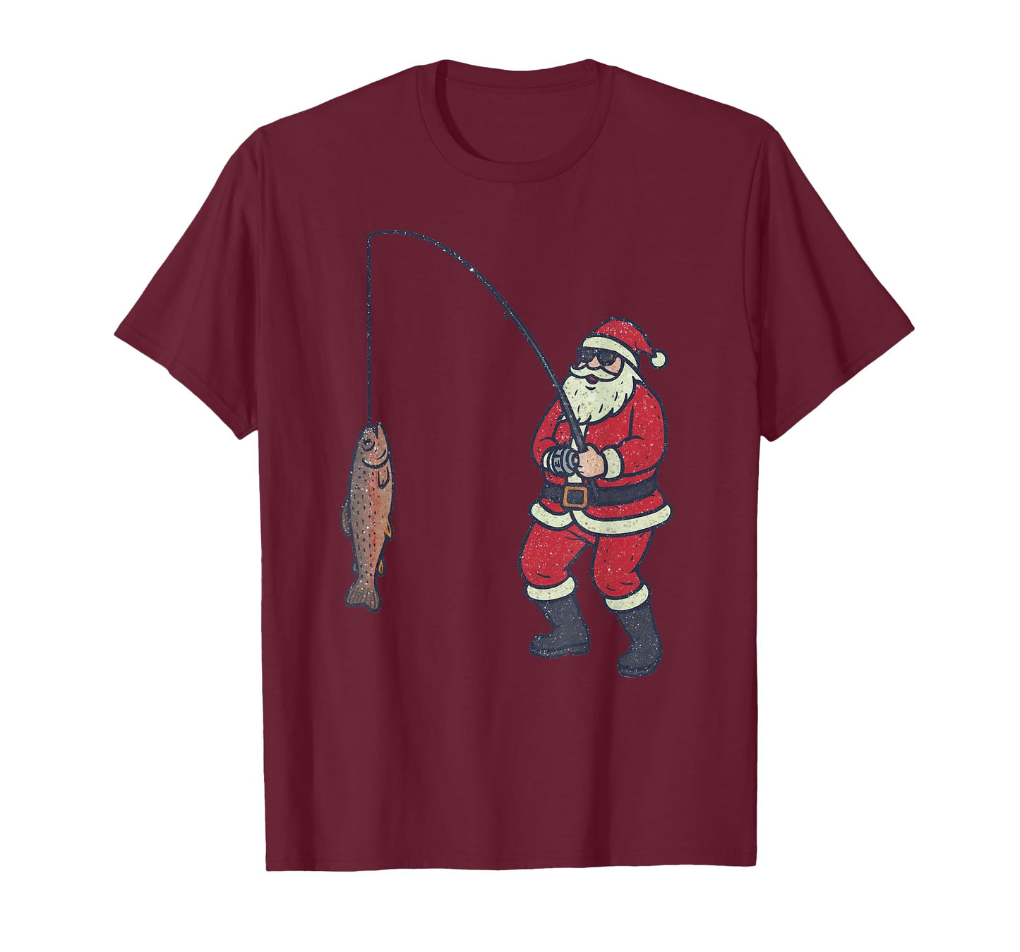 Santa Sasquatch Fishing Christmas Vintage Fish Funny Xmas T-Shirt