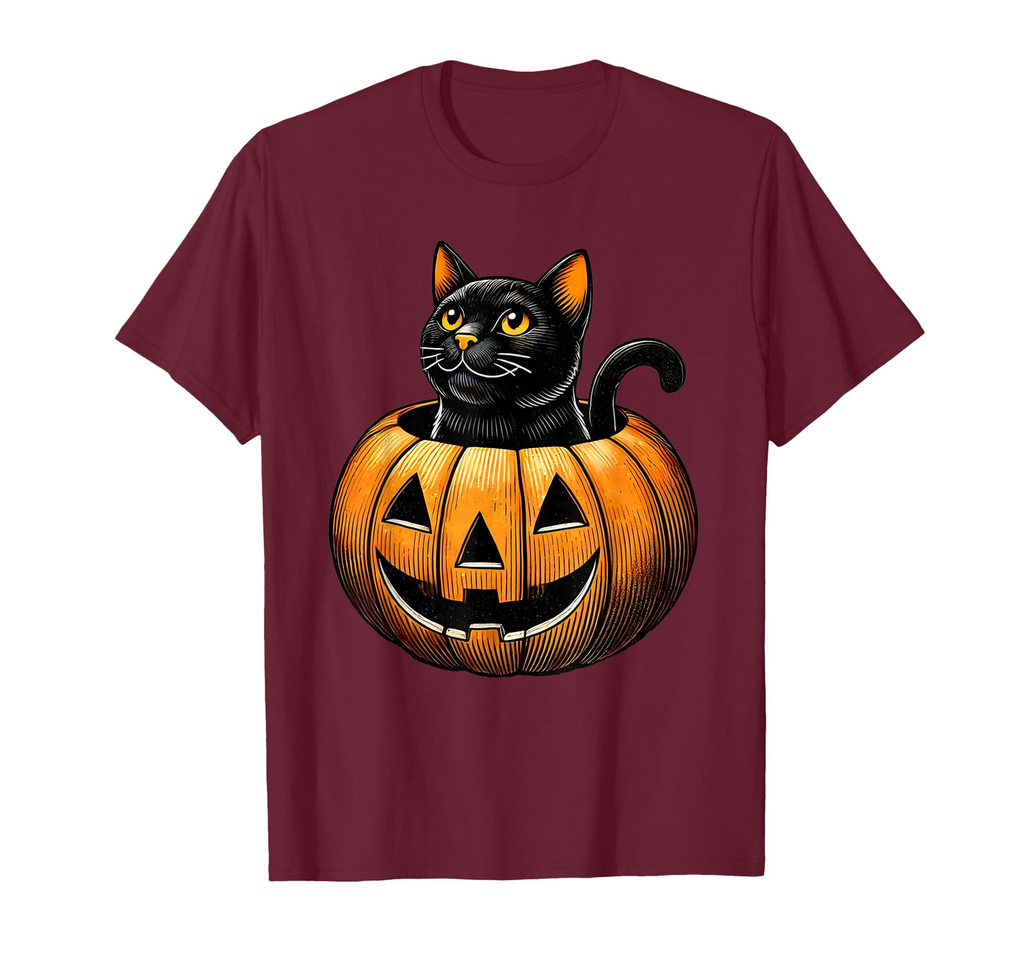 Retro Black Cat in Pumpkin Fun Halloween Costume T-Shirt