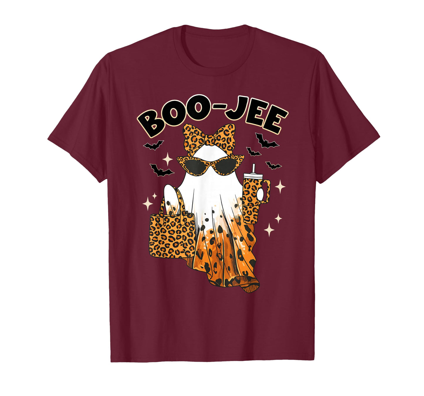 Leopard Boojee Ghost Coffee Halloween Spooky Season Women T-Shirt