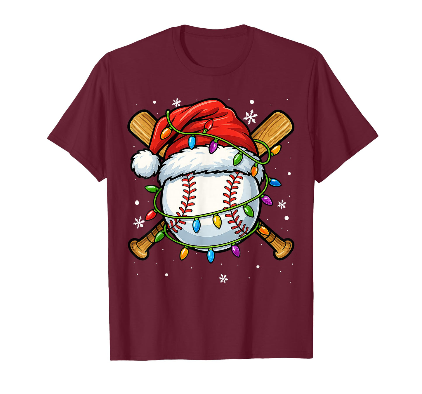 Christmas Baseball Design Santa Hat Sports Xmas Boys Men T-Shirt