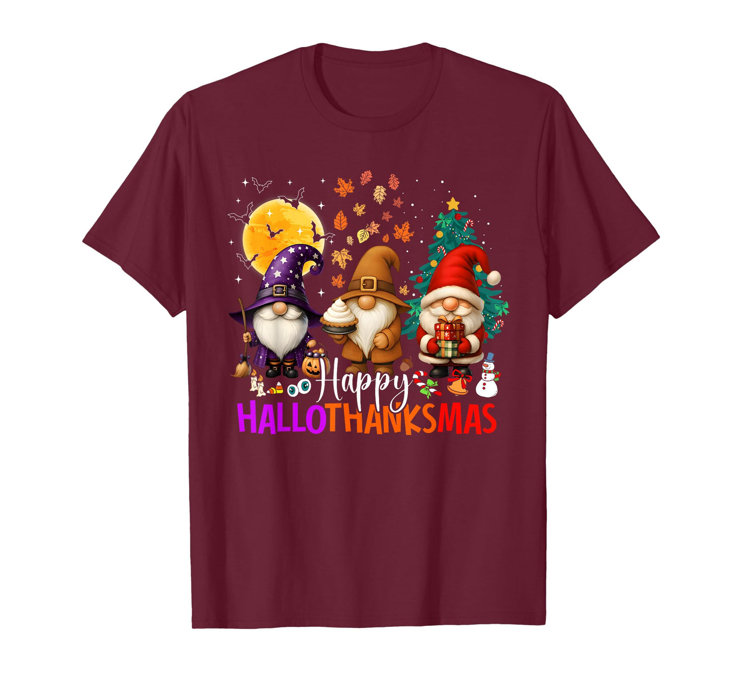 Happy Hallothanksmas Gnomes Lover Halloween Merry Christmas T-Shirt