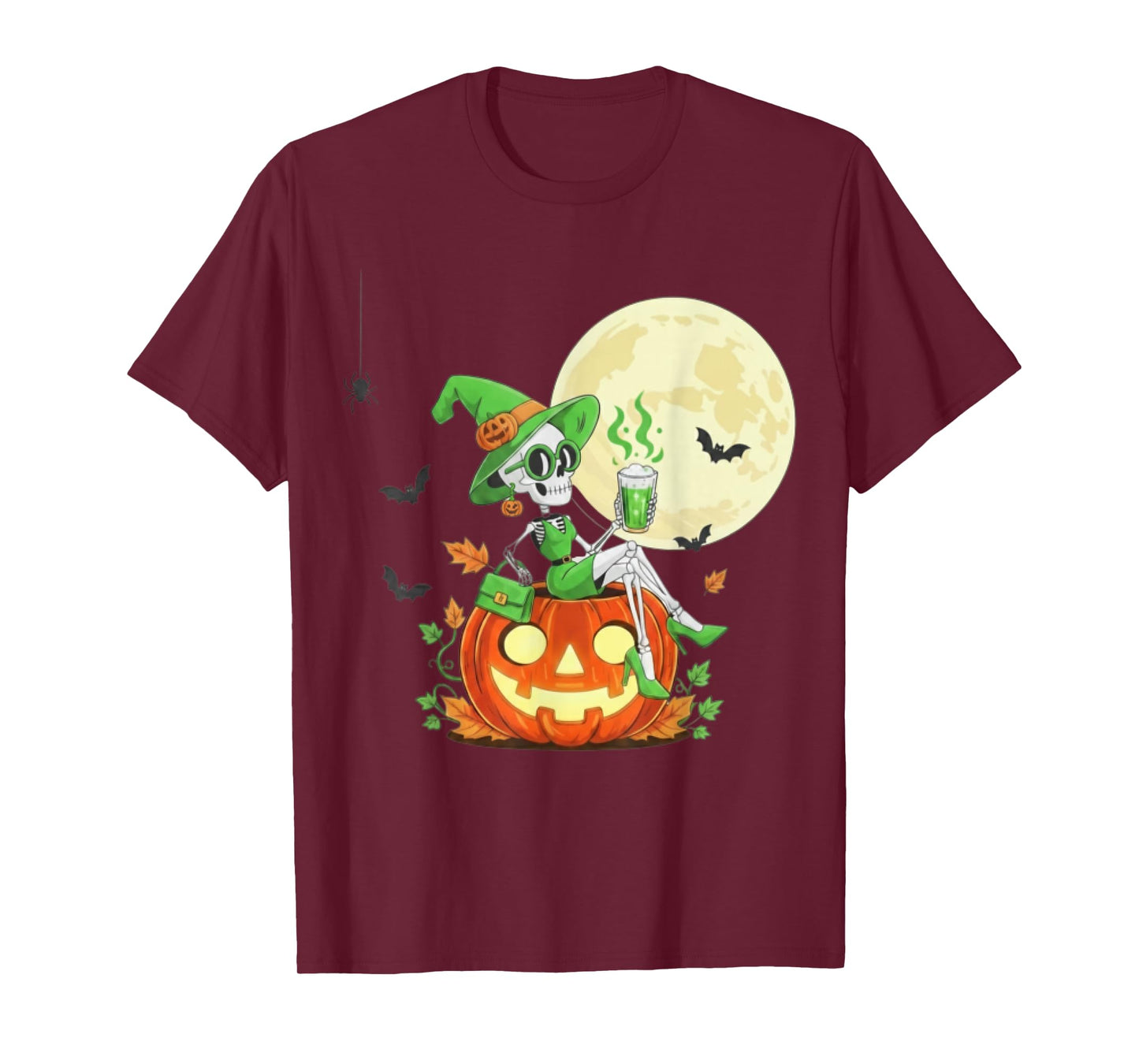 Spooky Chic Skeleton Witch Halloween Matcha Lover for Women T-Shirt