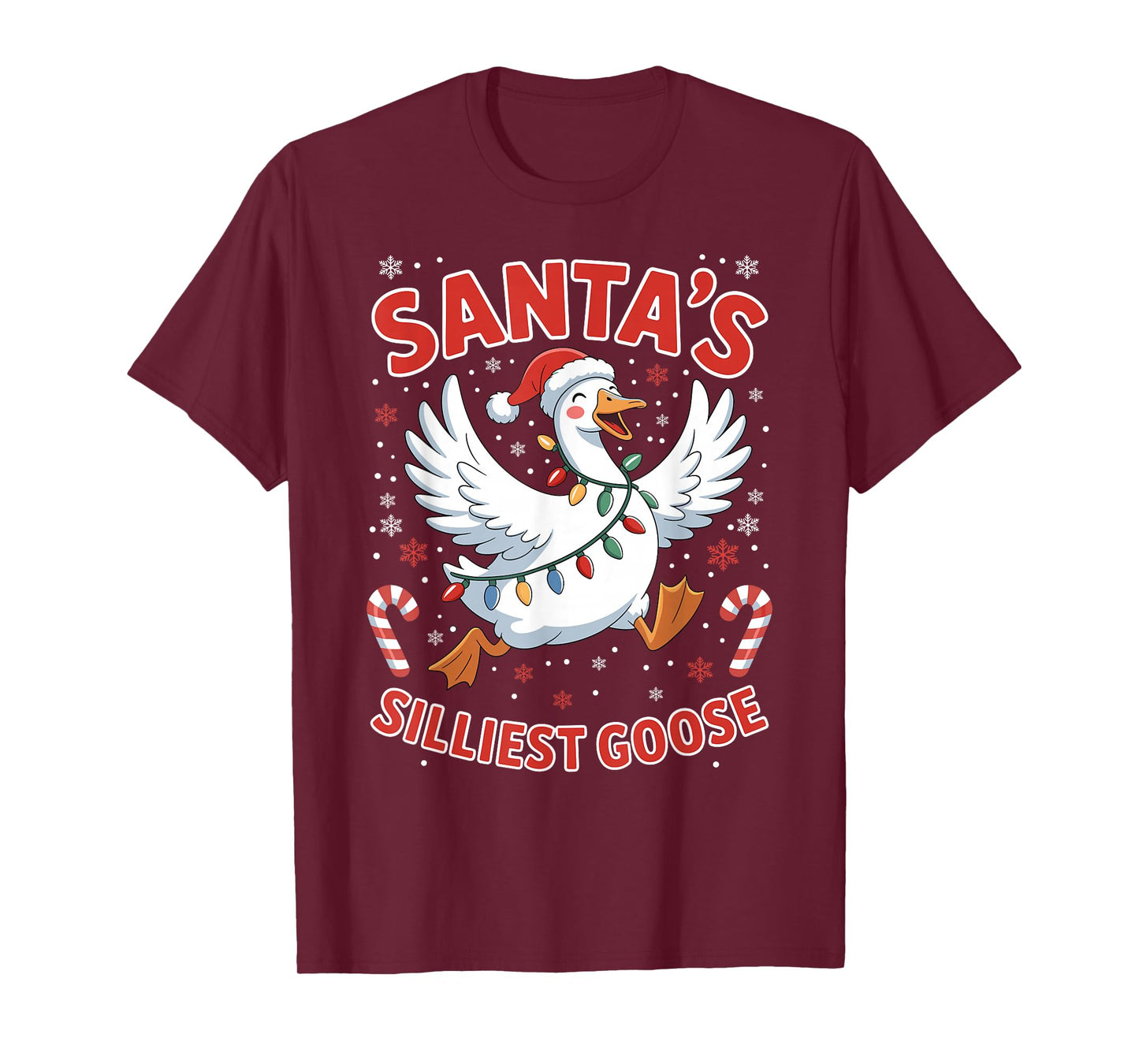 Santa's Silliest Goose Christmas Lights Candy Funny X-Mas T-Shirt
