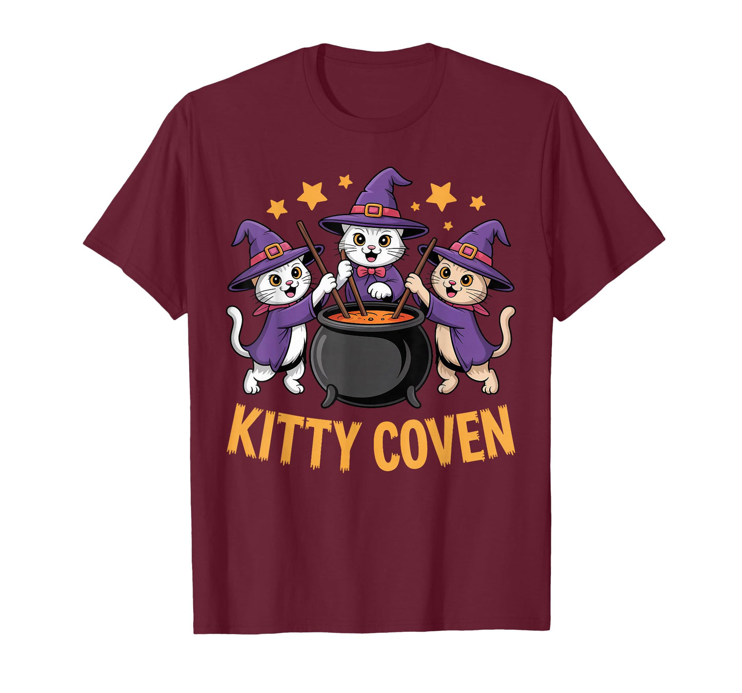 Kitty Coven Adorable Witch Cats, Magical Cauldron Halloween T-Shirt