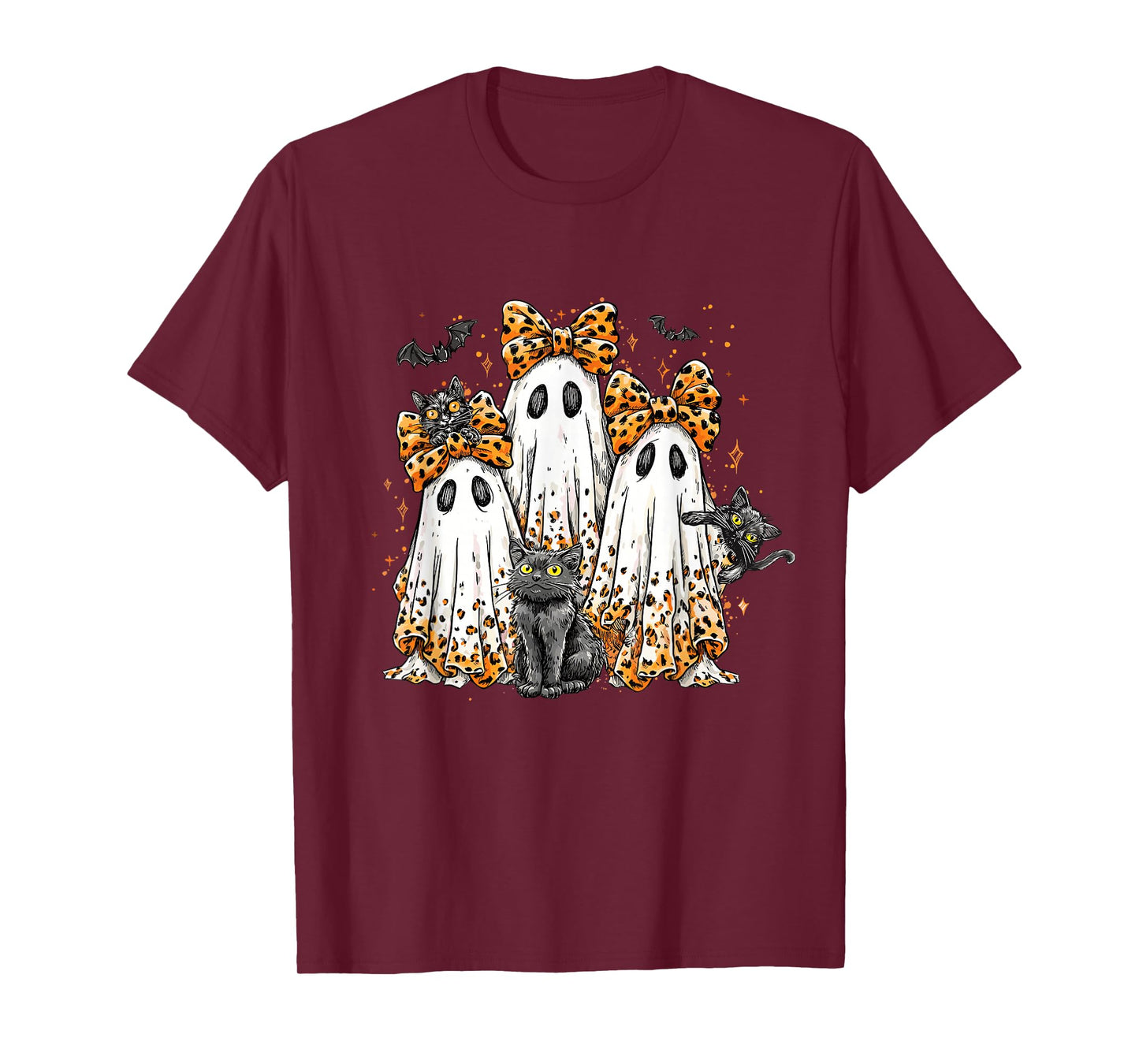 Coquette Leopard Ghost Halloween Black Cat Ghost Fall Vibes T-Shirt