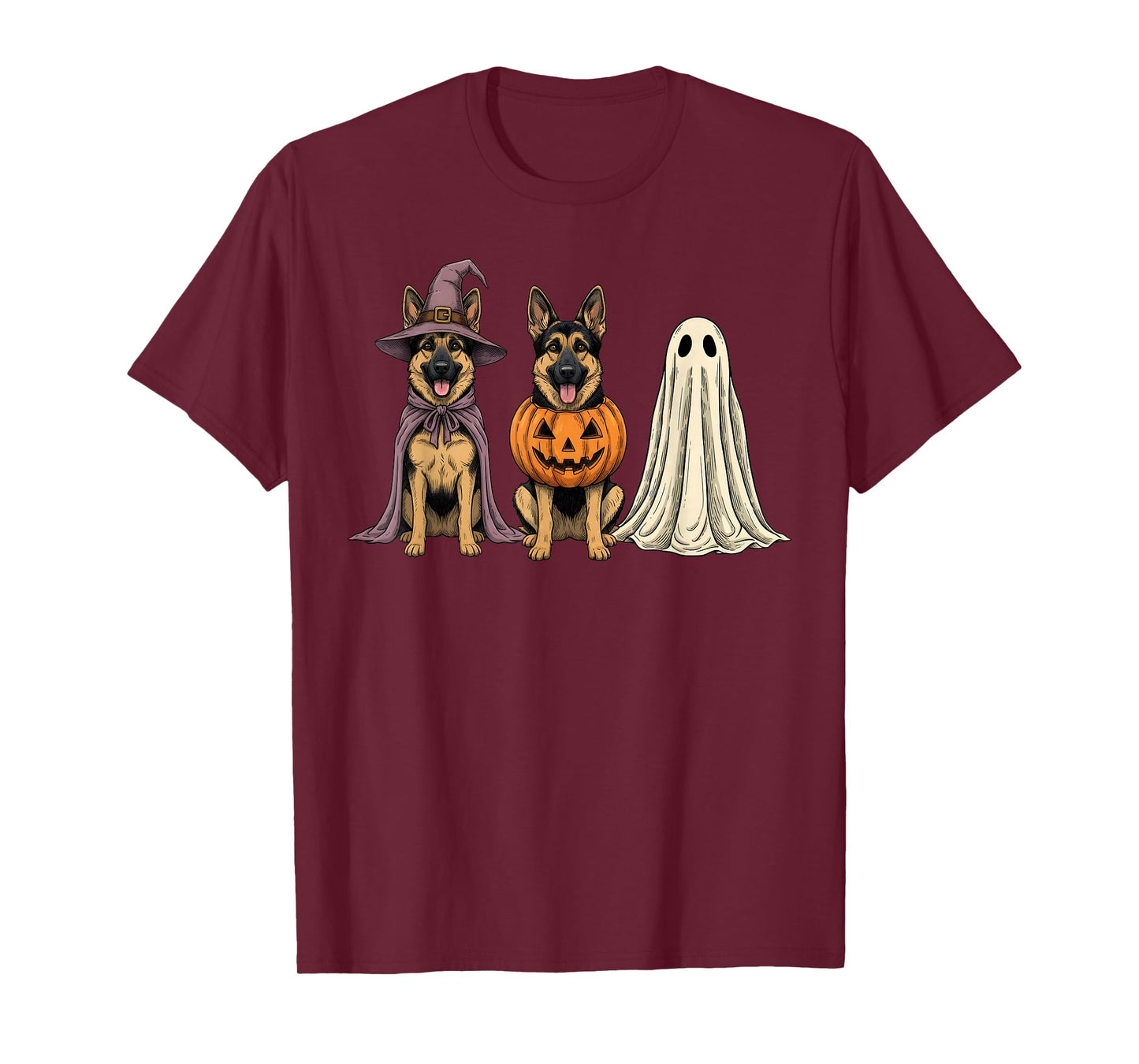Spooky Ghost German Shepherd Pumpkin Halloween Dog Lover T-Shirt