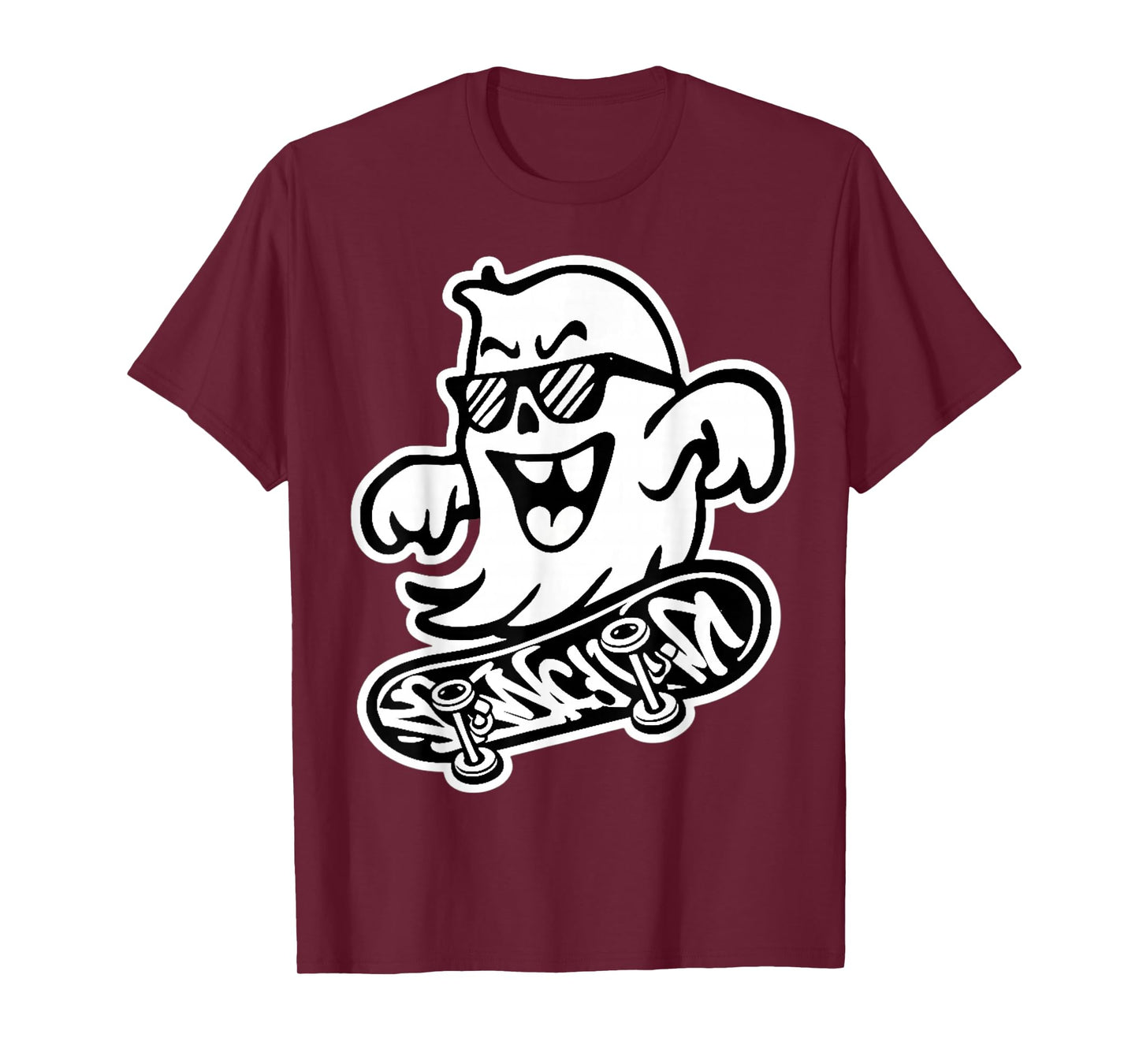 Funny Ghost On Skateboard Retro Halloween Costume Kids Boys T-Shirt