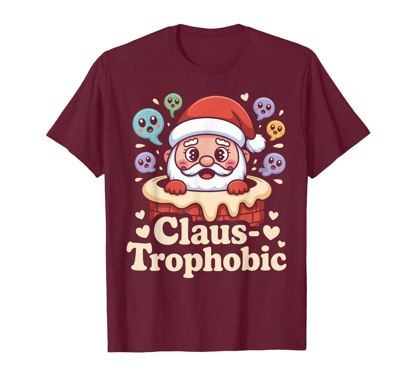 Claus-trophobic Santa Stuck in a Chimney Christmas Pun T-Shirt