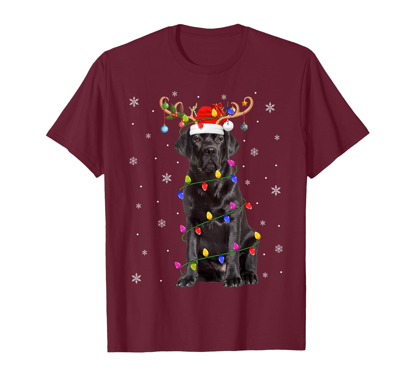 Black Labrador Retriever Dog Christmas Lights Dog Lover Xmas T-Shirt
