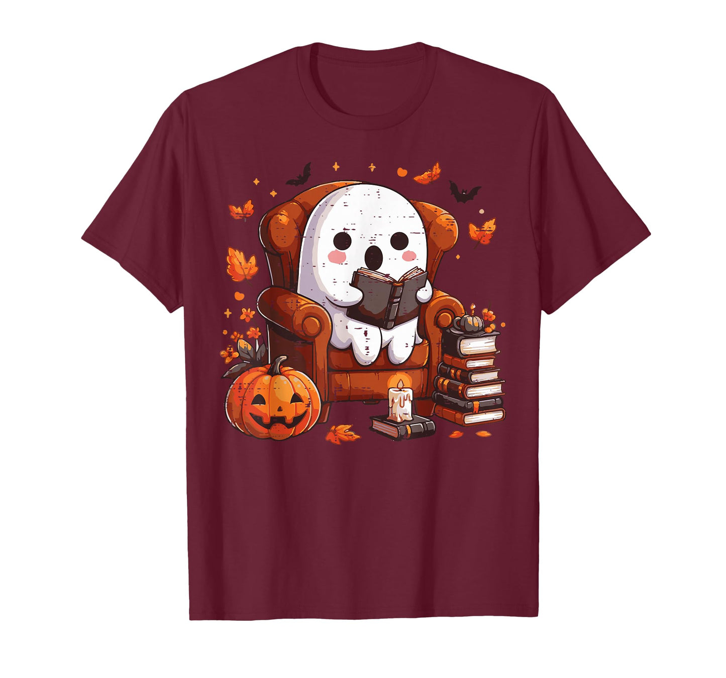 Halloween Ghost Chair Reading Fall Costume Men Women Kids T-Shirt
