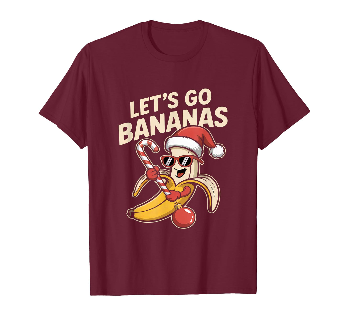 Let’s Go Bananas Funny Christmas Banana Santa Hat Humor T-Shirt