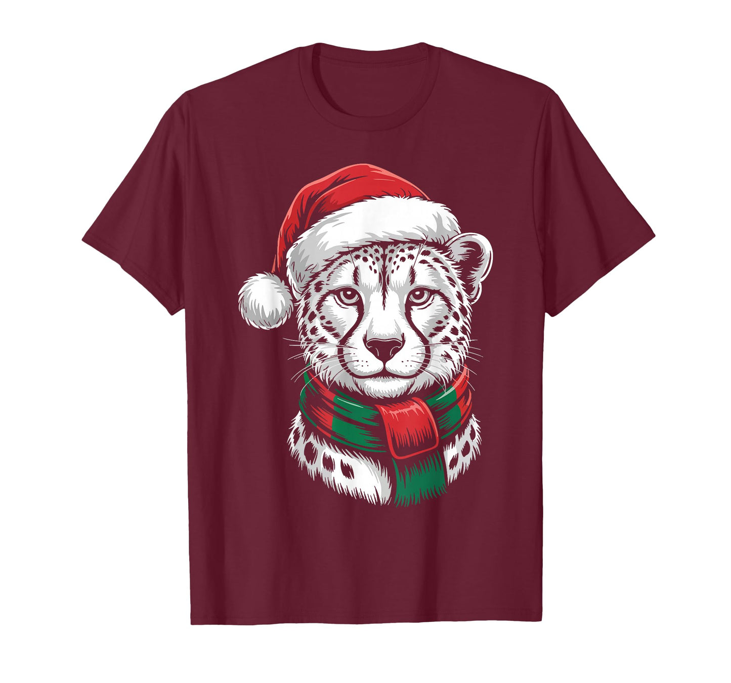 Cheetah Xmas Santa Hat Scarf Christmas Costume T-Shirt