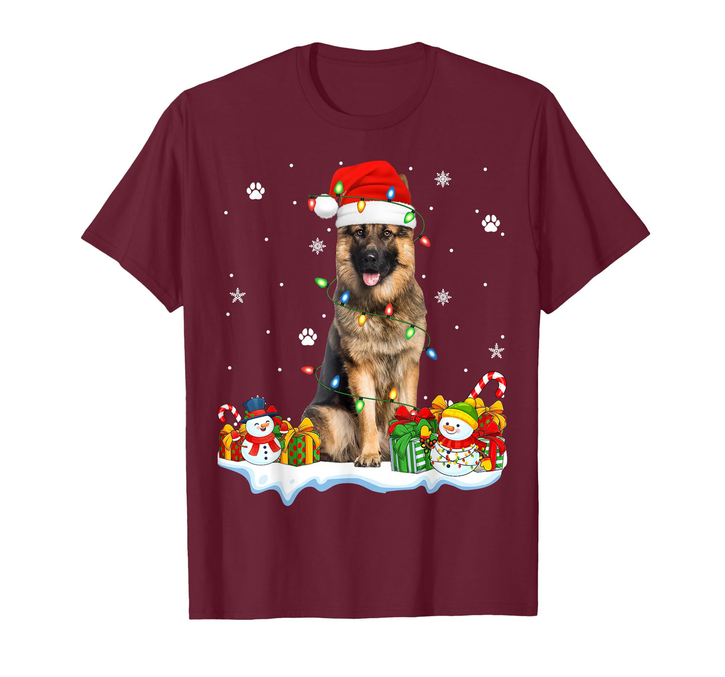 German Shepherd Dog Xmas Lights Santa Hat Dog Christmas T-Shirt