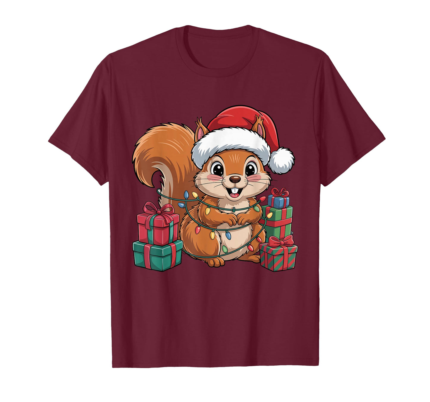 Squirrel Santa Hat Christmas Design Funny Pet Lovers Holiday T-Shirt