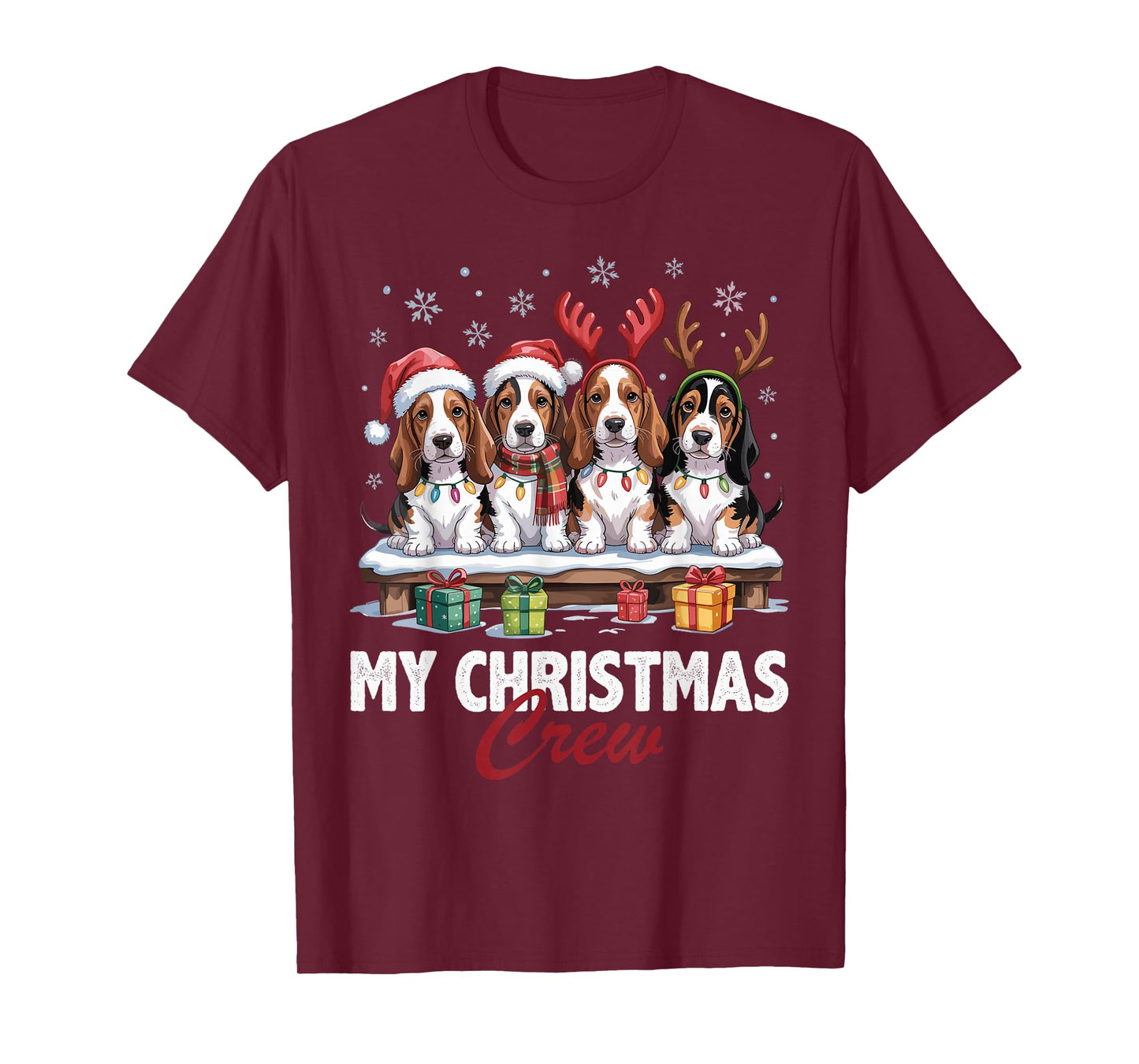 Basset Hound Christmas Crew Funny Dog Lovers Holiday Pajama T-Shirt