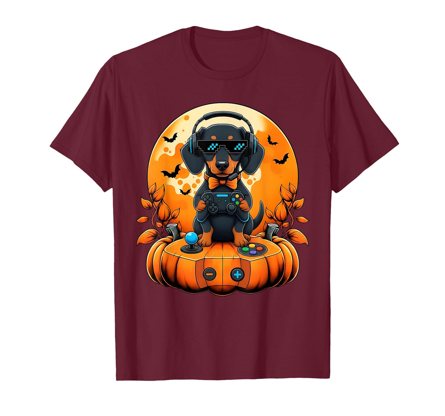 Retro Gamer Dachshunds Dog Pumpkin Halloween Autumn Season T-Shirt