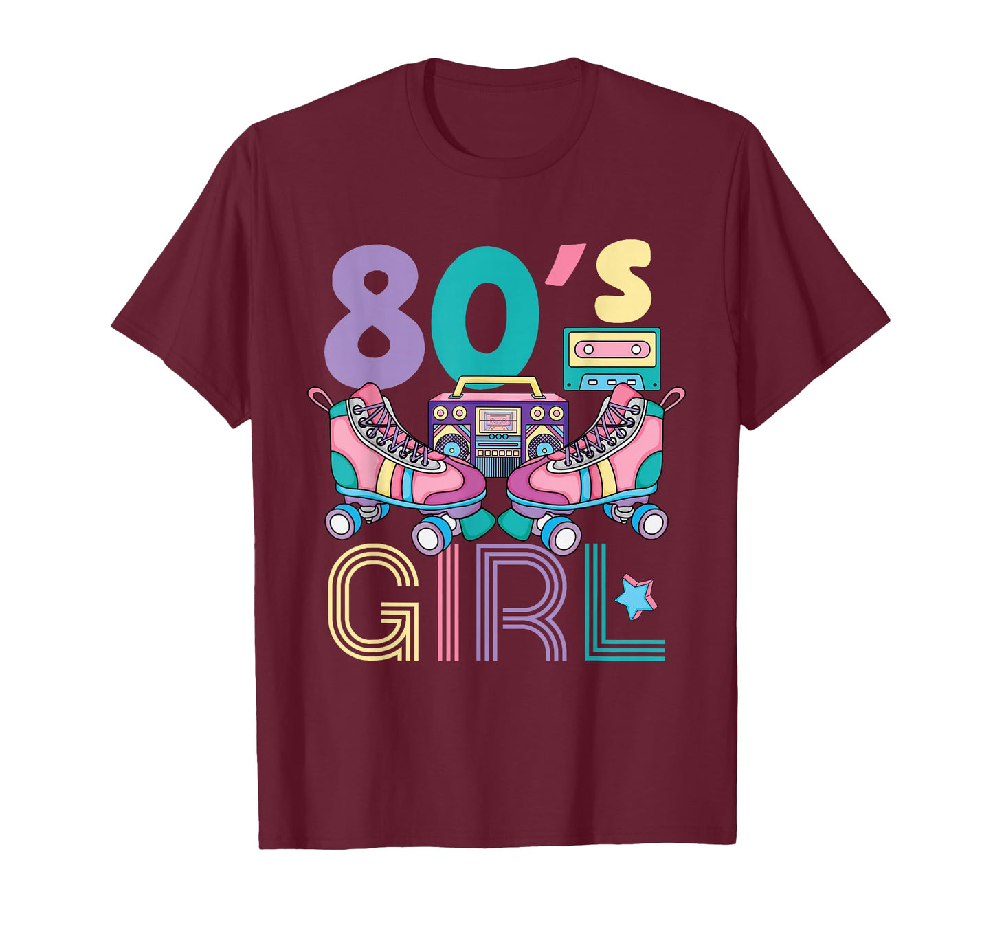 Vibrant 80's Girl Retro Roller Skates Throwback Vibe Womens T-Shirt