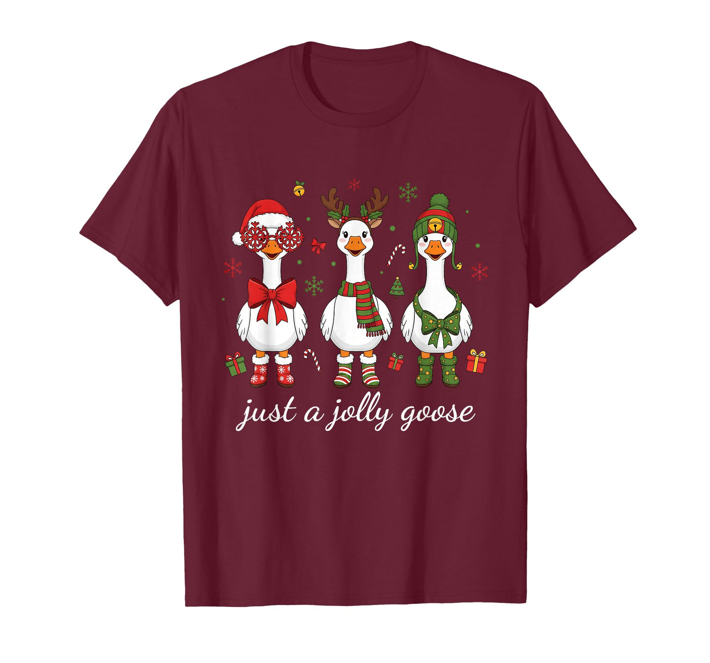Just A Jolly Goose, Retro Christmas Goose, Santa Goose T-Shirt