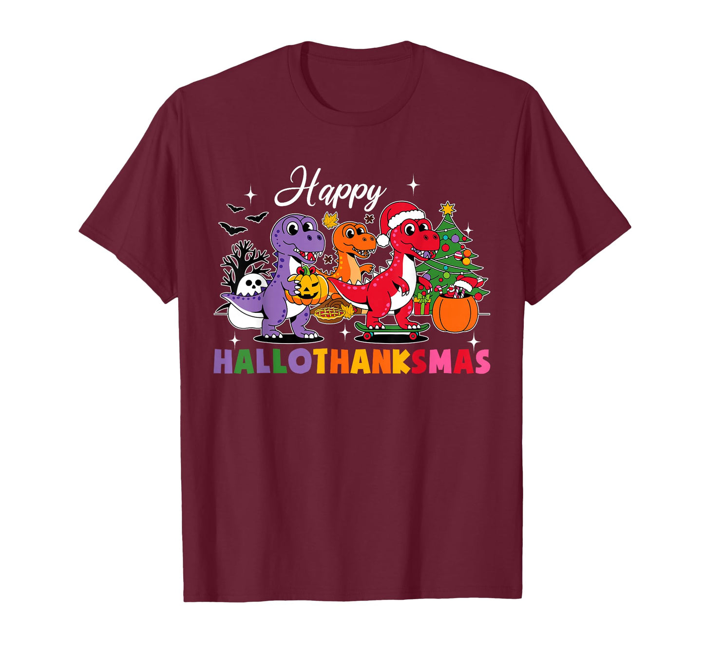 Dinosaur Halloween Thanksgiving Christmas Hallothanksmas T-Shirt