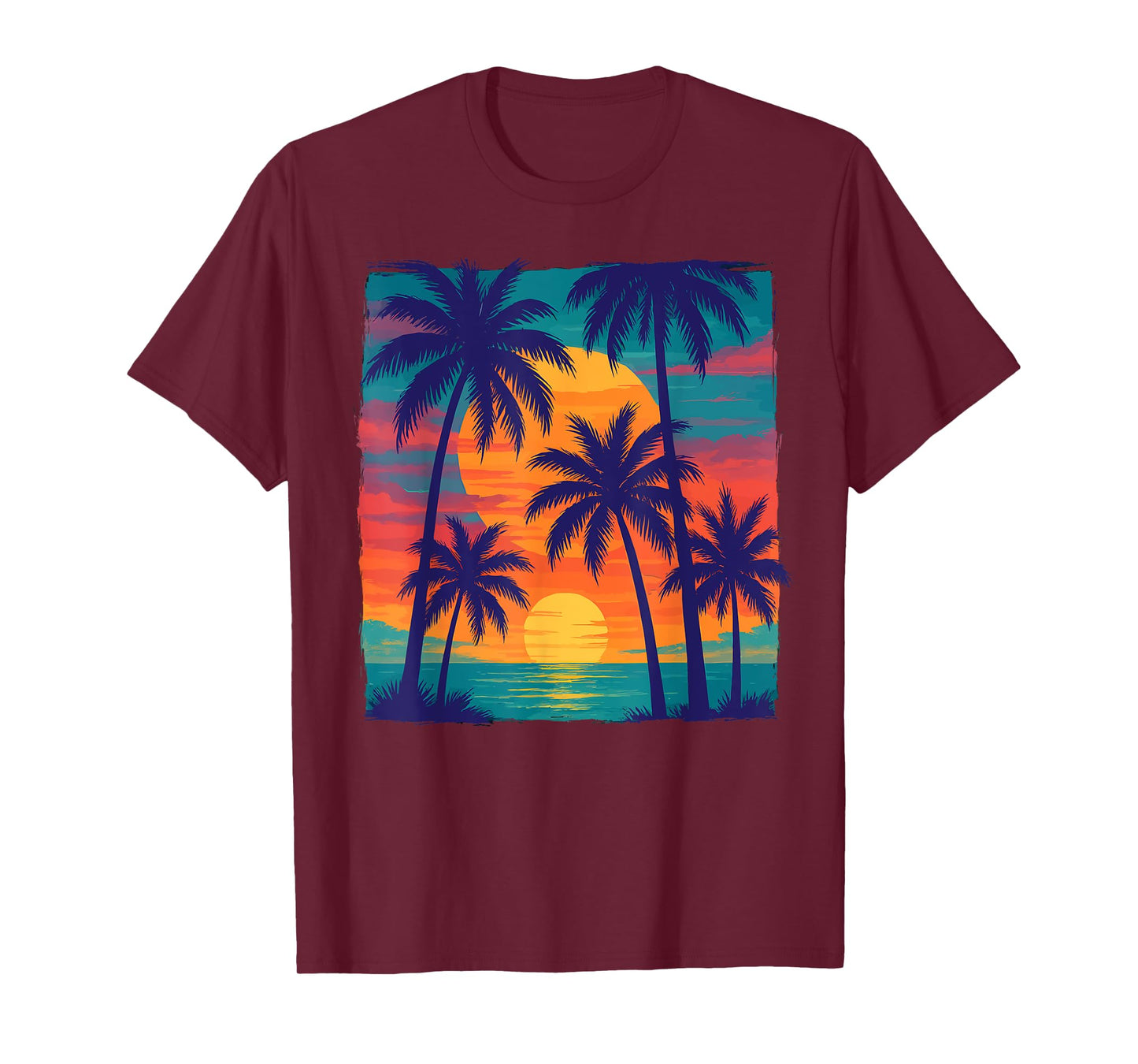 Vintage Tropical Sunset With Palm Trees Summer Beach Vibe T-Shirt