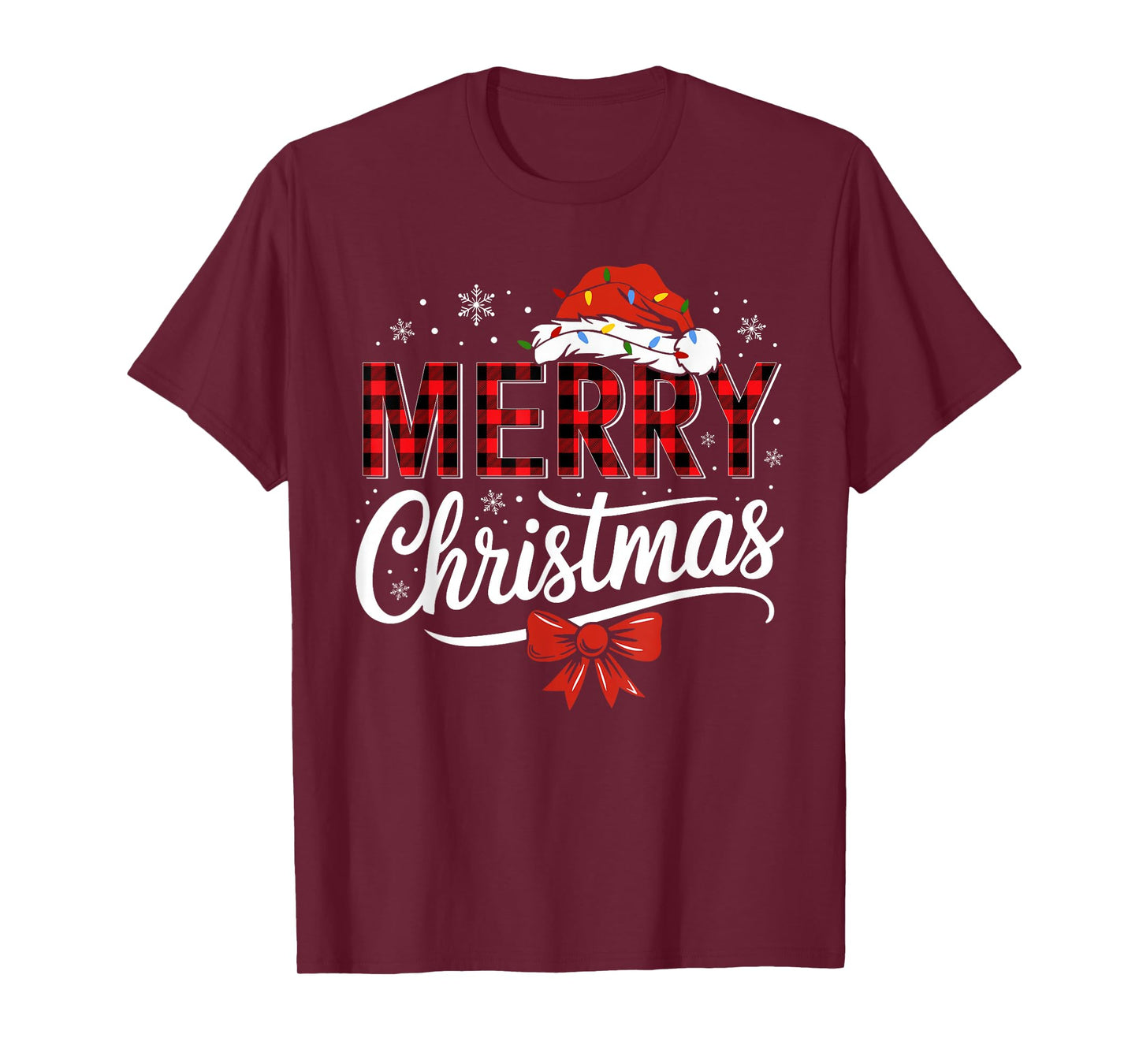 Merry Christmas Lights Red Santa Hat Xmas Family Men Women T-Shirt