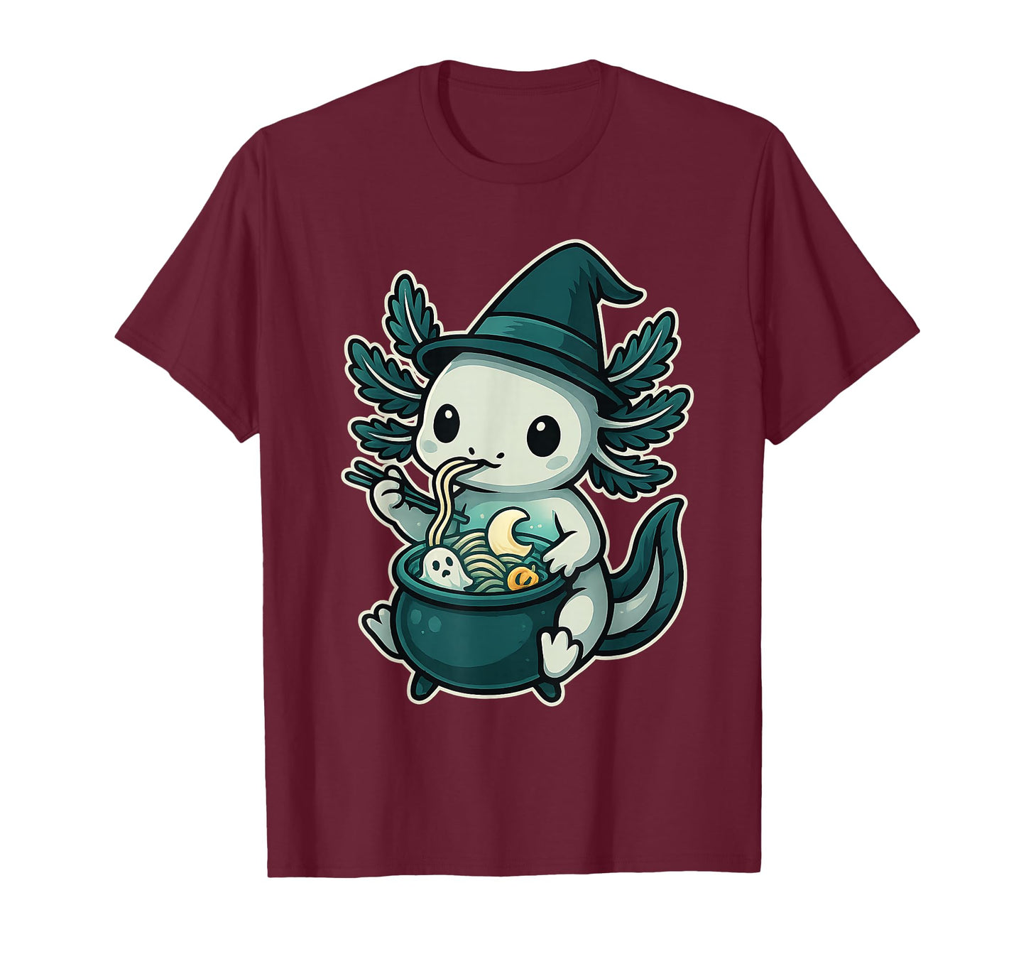 Witchy Axolotl Ramen in Cauldron Kawaii Chibi Halloween T-Shirt