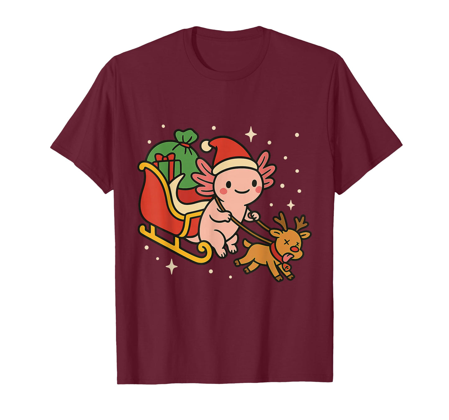 Funny Christmas Axolotl Reindeer Sleigh Ride T-Shirt