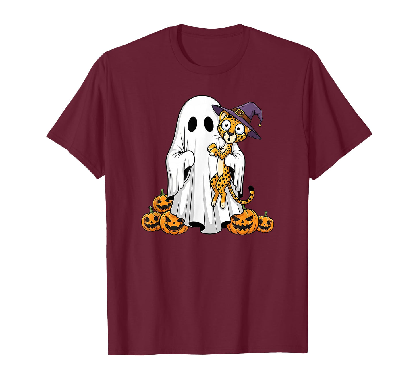 Funny Ghost Cheetah Pumpkin Halloween Kids Mens Womens T-Shirt