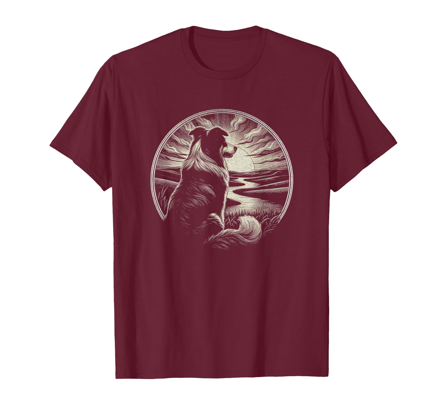 Vintage Australian Shepherd Dog Retro Sunset Art Design Men Women T-Shirt