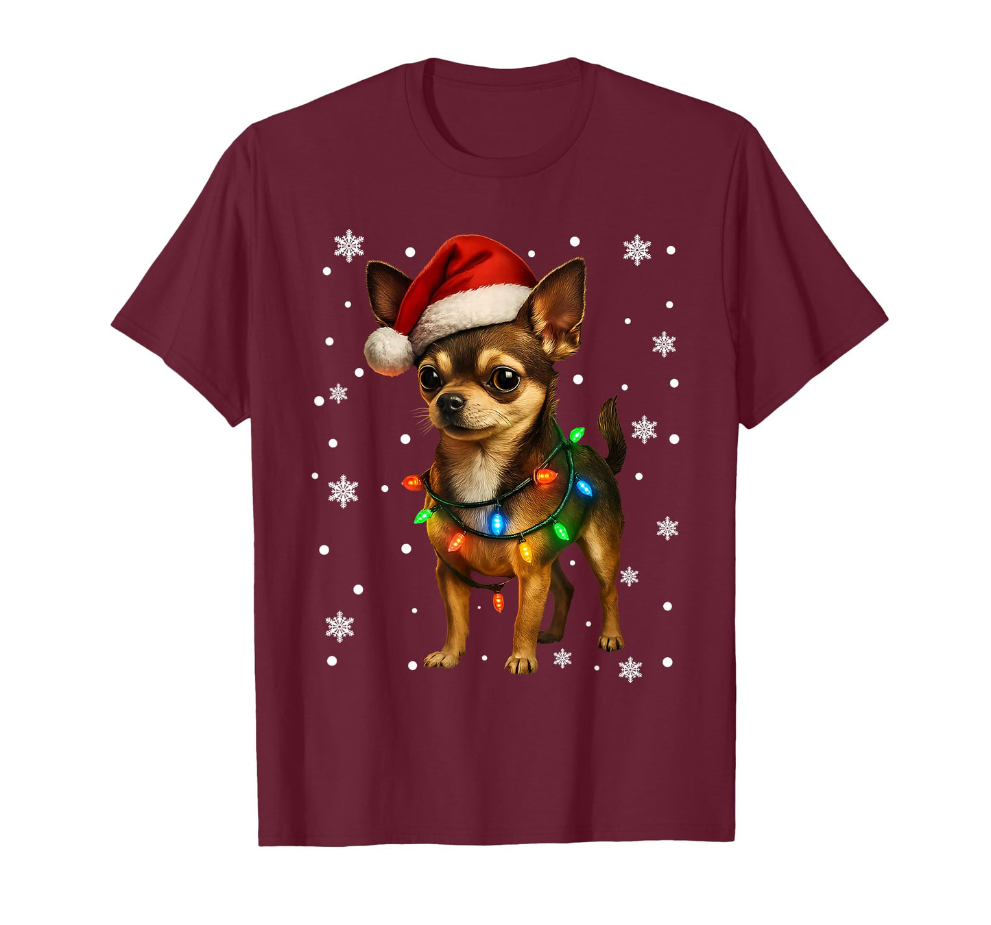 Cute Chihuahua Christmas Lights Santa Hat Design T-Shirt