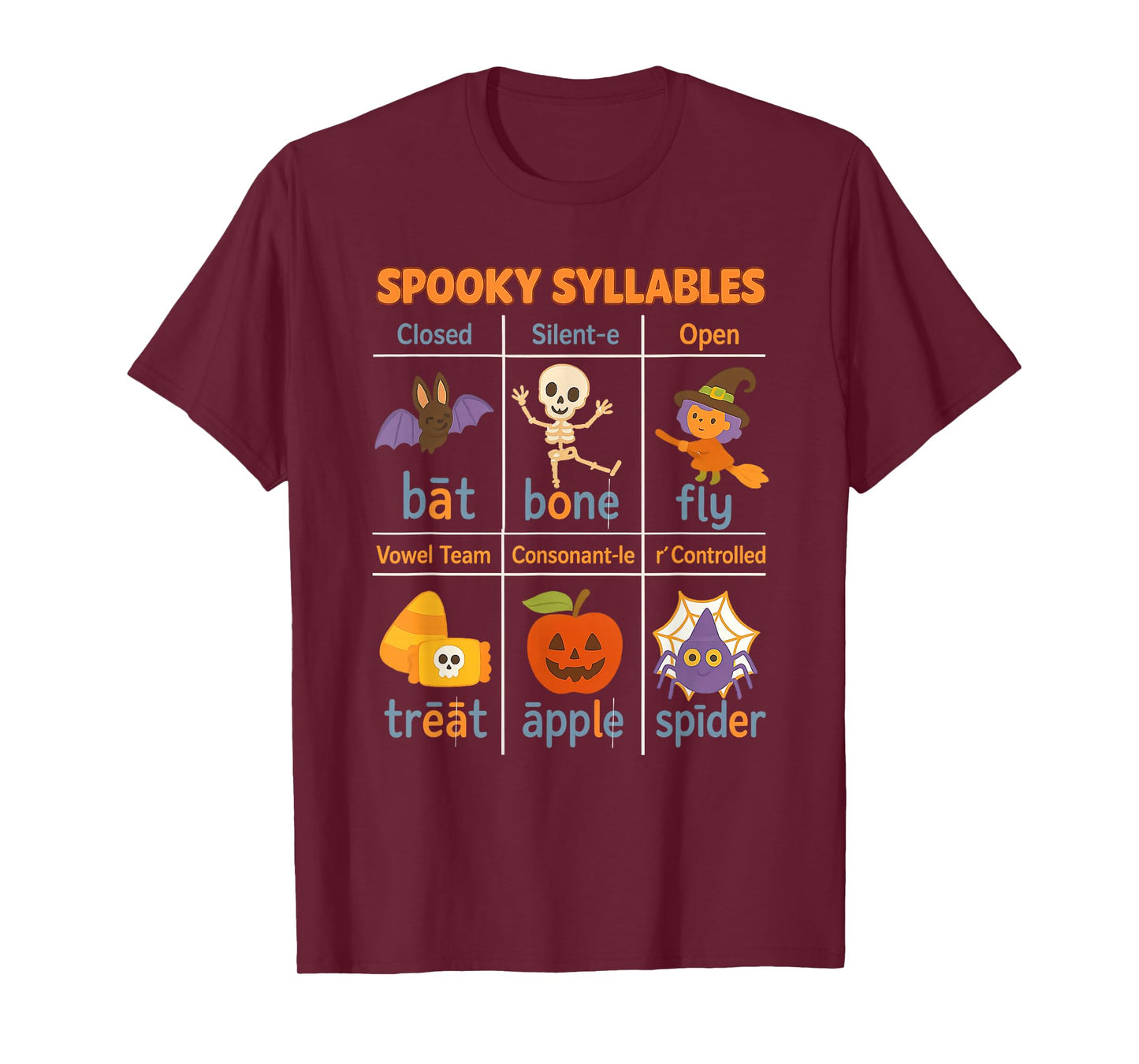 Spooky Syllables Teacher Funny Halloween Educational Kids T-Shirt