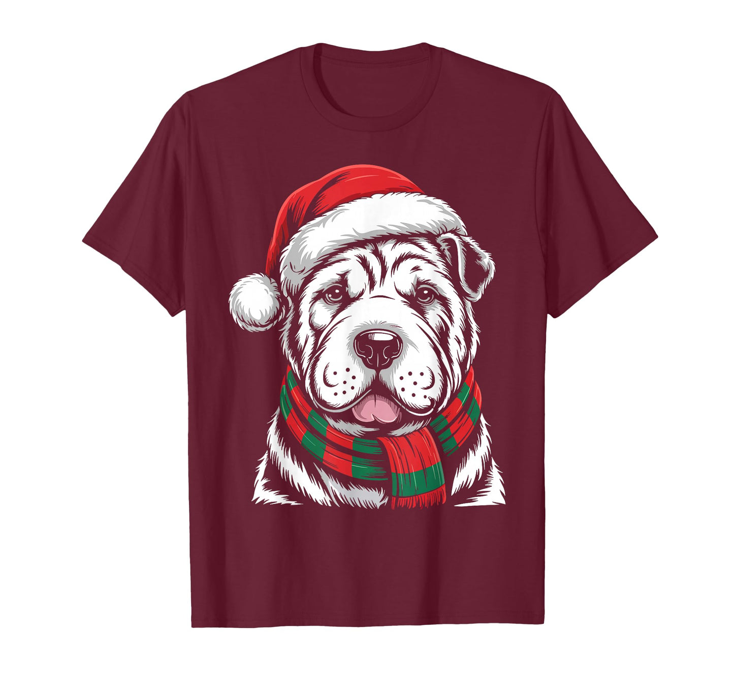 Shar Pei Dog Xmas Santa Hat Scarf Christmas Costume T-Shirt