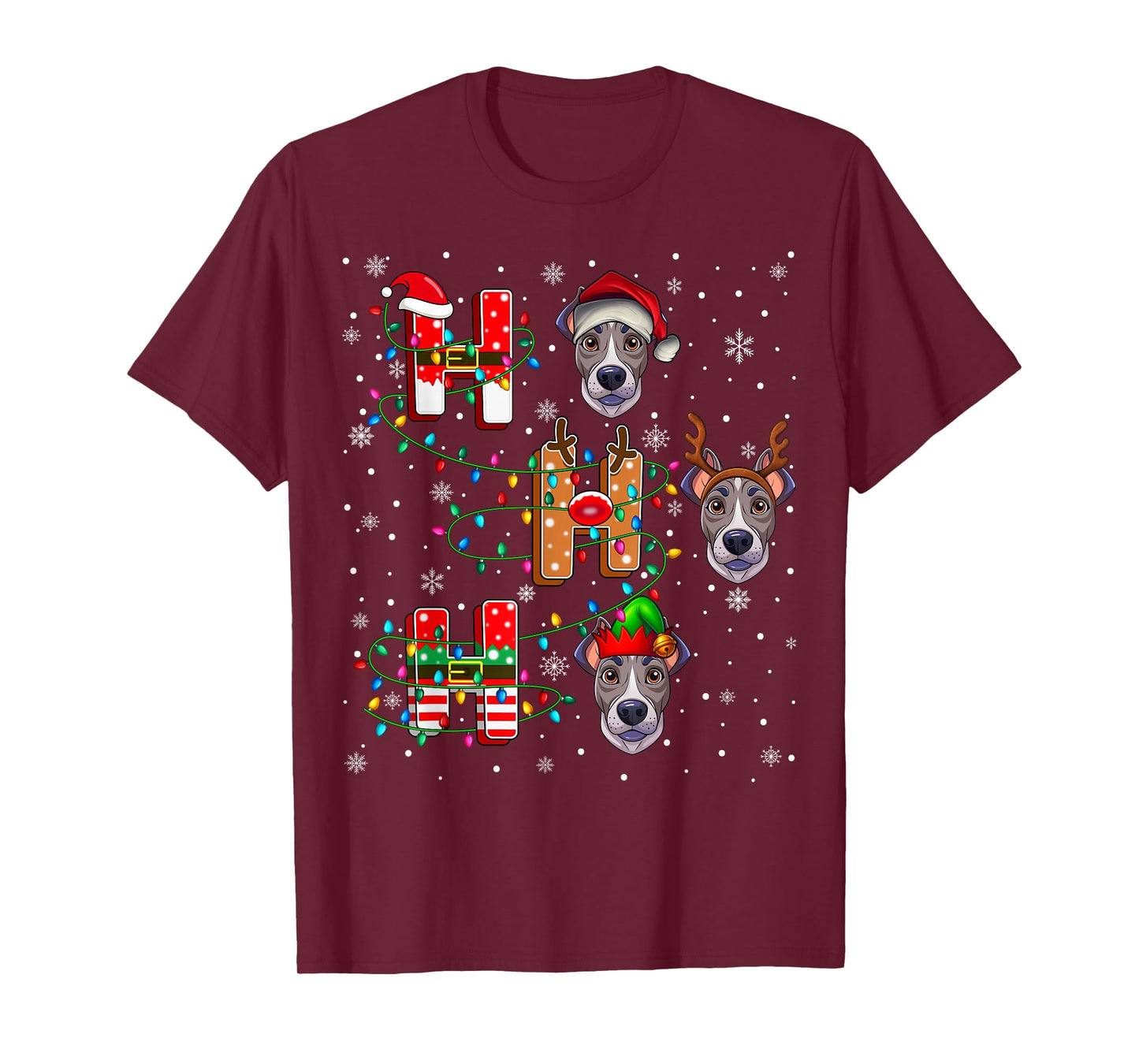 Ho Ho Ho Santa Reindeer Hat Elf Matching Great Dane Dog Xmas T-Shirt