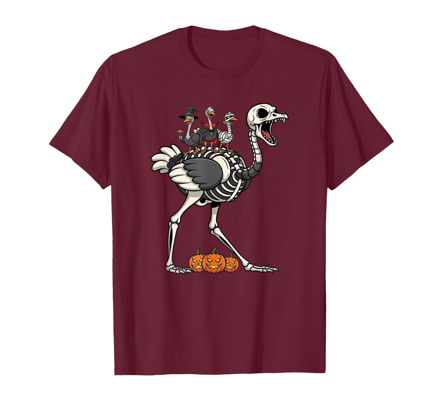 Ostrich Skeleton Mummy Witch Halloween Kids Mens Womens T-Shirt