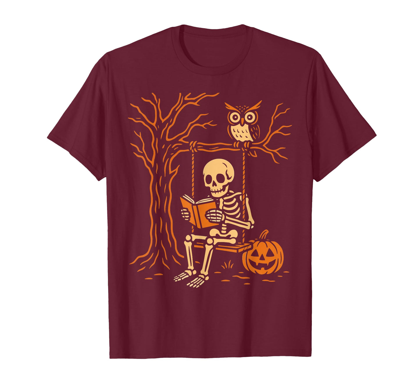 Halloween Skeleton Swing Reading Costume Women Kids Men T-Shirt