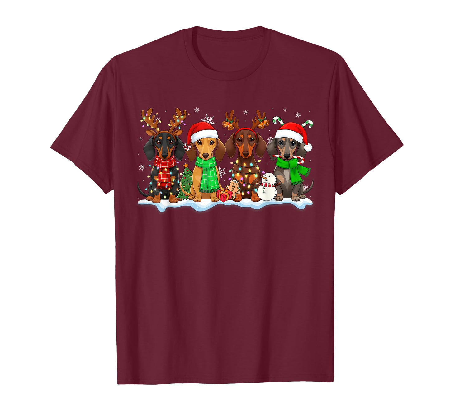 Cute Dachshund Santa Reindeer Christmas Womens Mens Kids T-Shirt