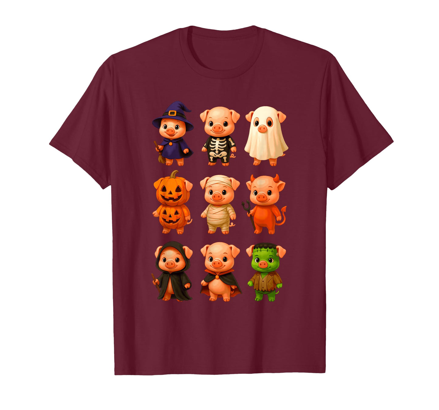Pigs in Witch Skeleton Ghost Costume Happy Halloween Day T-Shirt