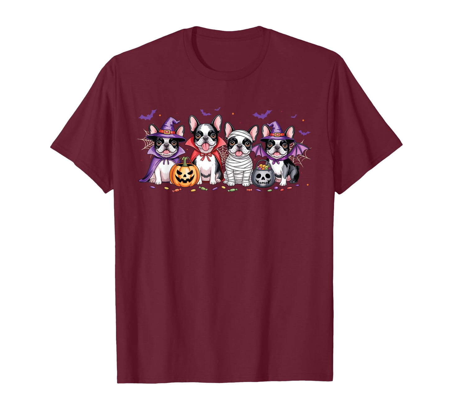 Mummy French Bulldog Halloween Bulldog Ghost Witch Pumpkins T-Shirt