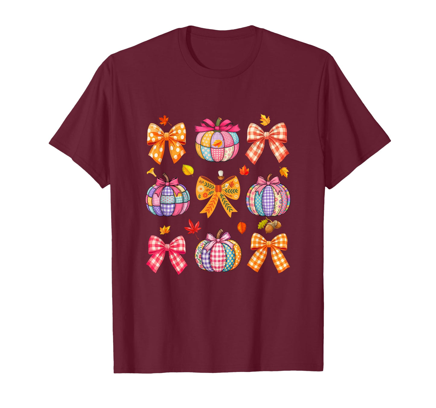 Thanksgiving Colorful Collection Fall Leaves Pumpkin Bow Tie T-Shirt