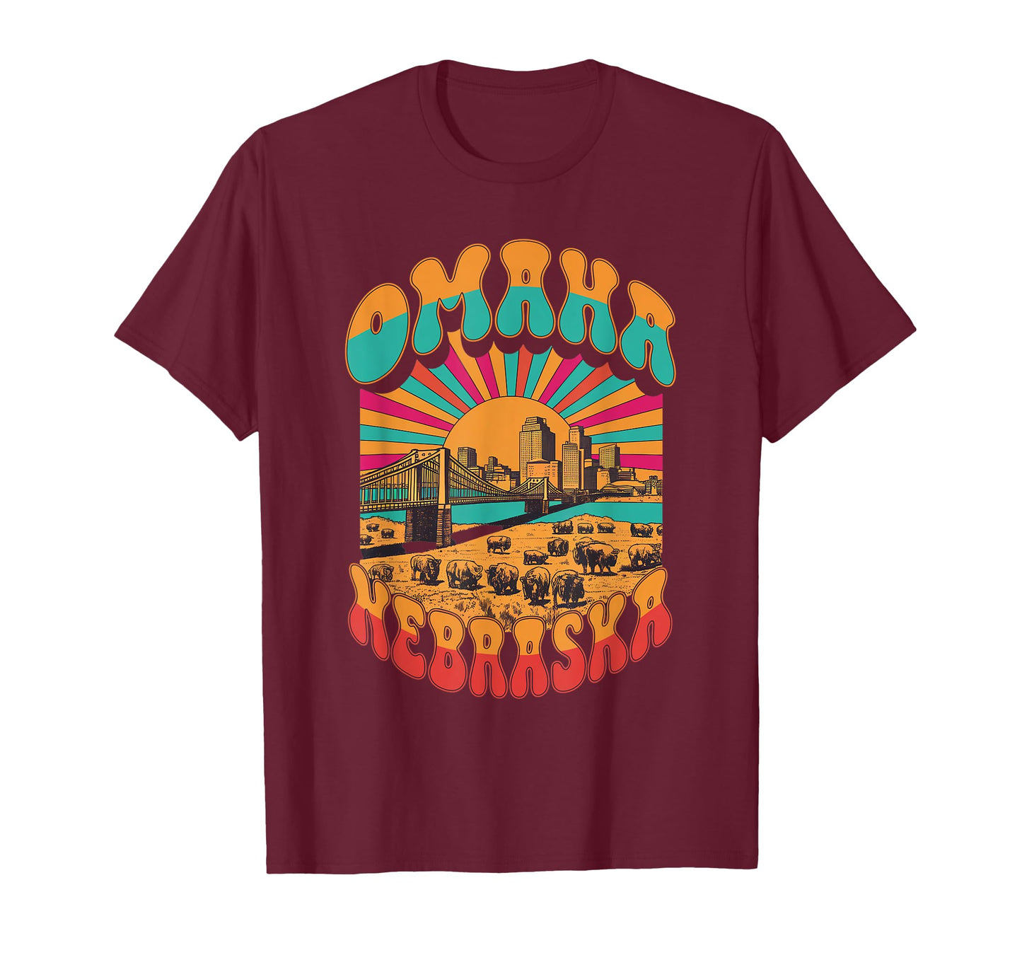 Vintage Omaha Nebraska Sunset Skyline Cityscape T-Shirt
